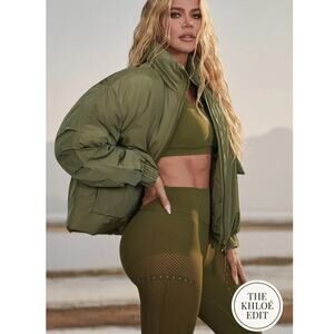 Fabletics All Weather Jacket Plus Size 2X Green Full Zip Water Repellent Khloe K